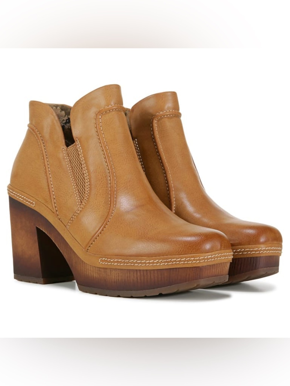 Women's Korks Robin Clog Bootie in Tan Leather Platform block heel.